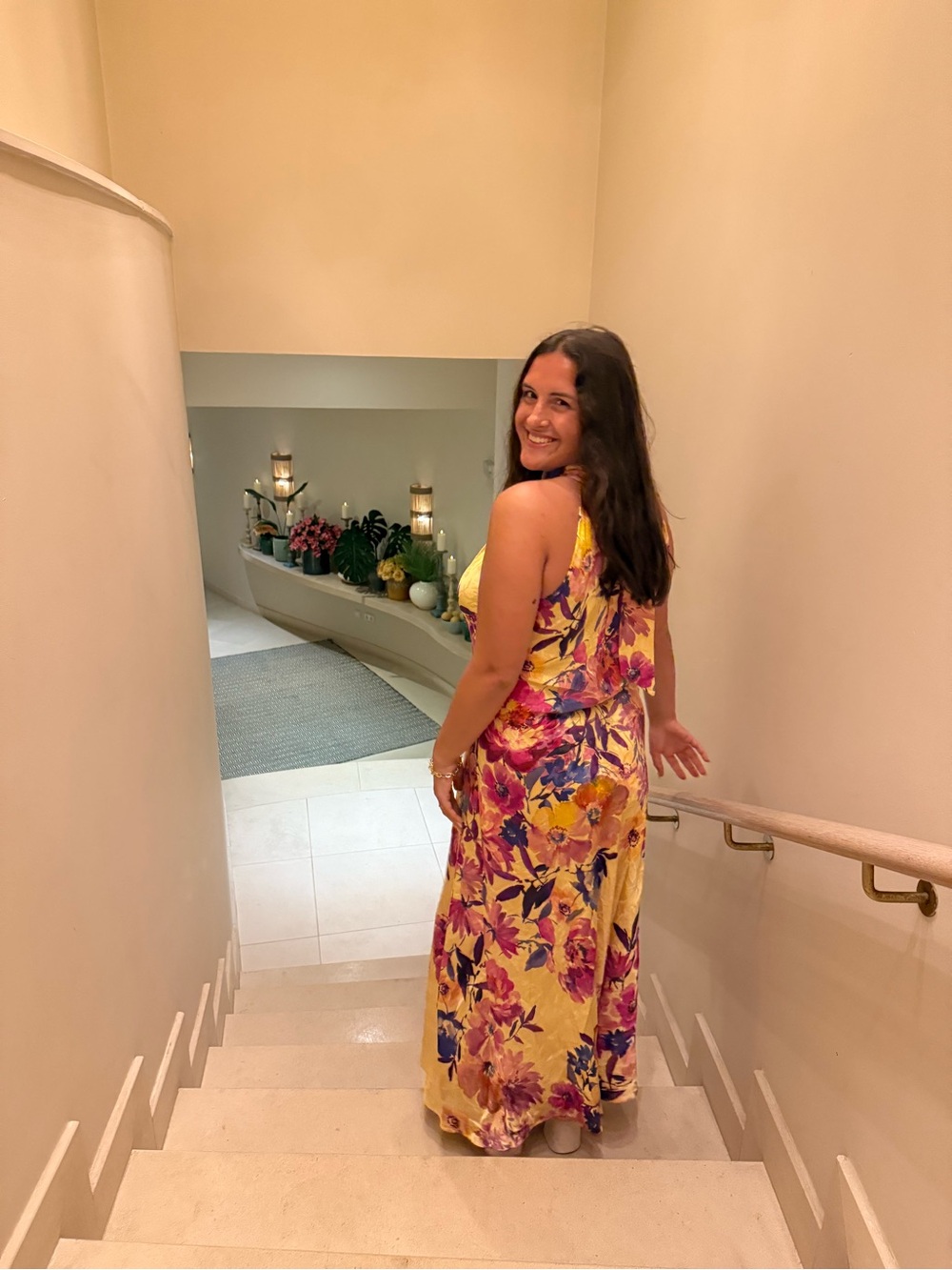 Kachel Yellow Floral Halter Maxi Dress
